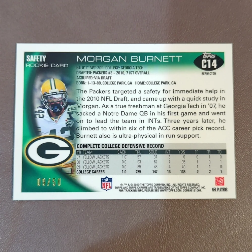 Lot of 3 Morgan Burnett rookie autograph insert Green Bay Packers Topps #42